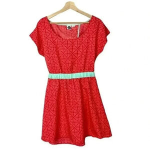 Roxy Orange & Aqua Blue Open Back Skater Mini Dress L